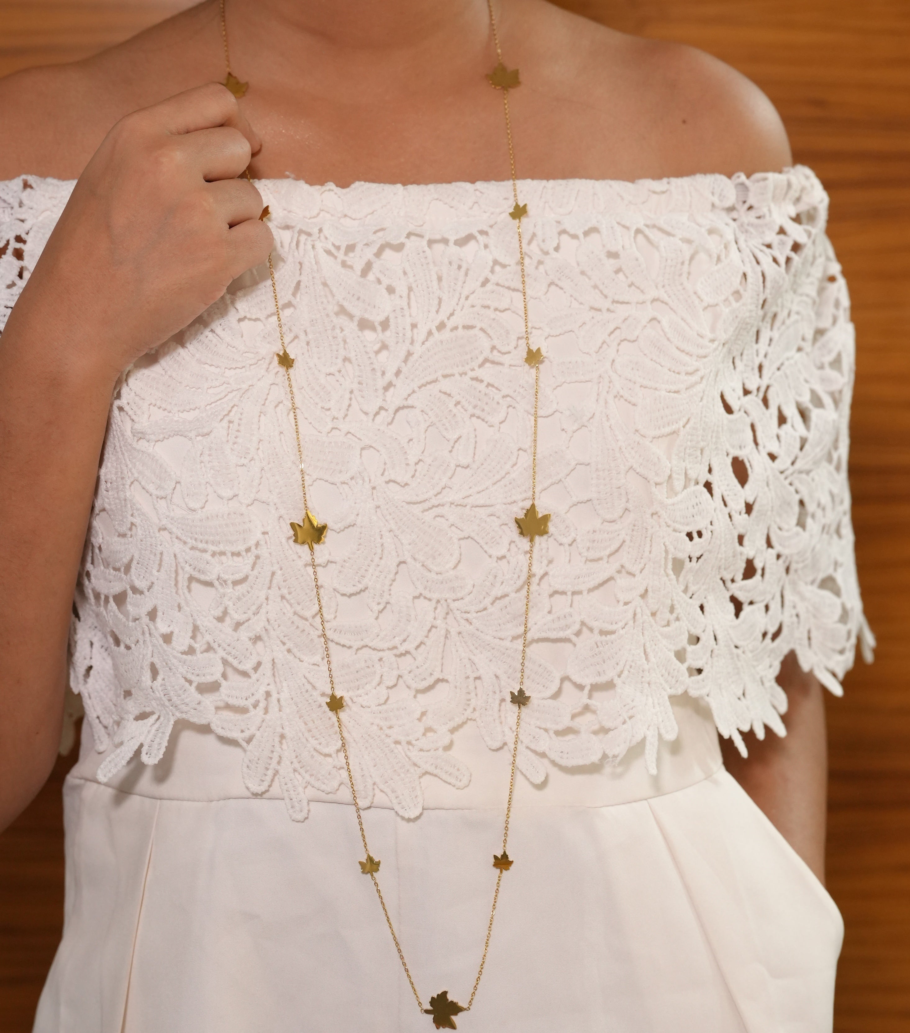 Maple Leaf Shaped Long Necklace