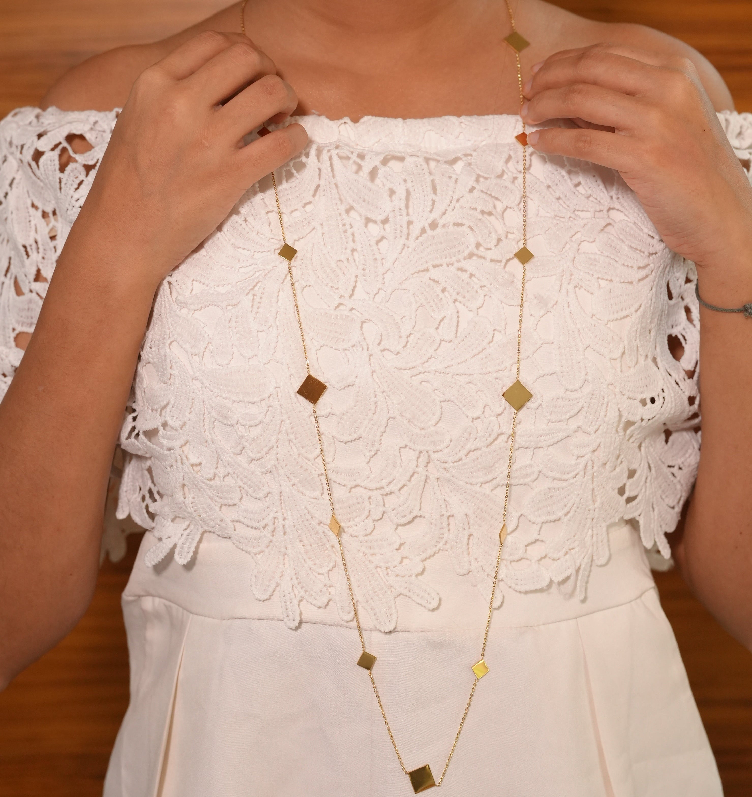 Square Shaped Long Necklace