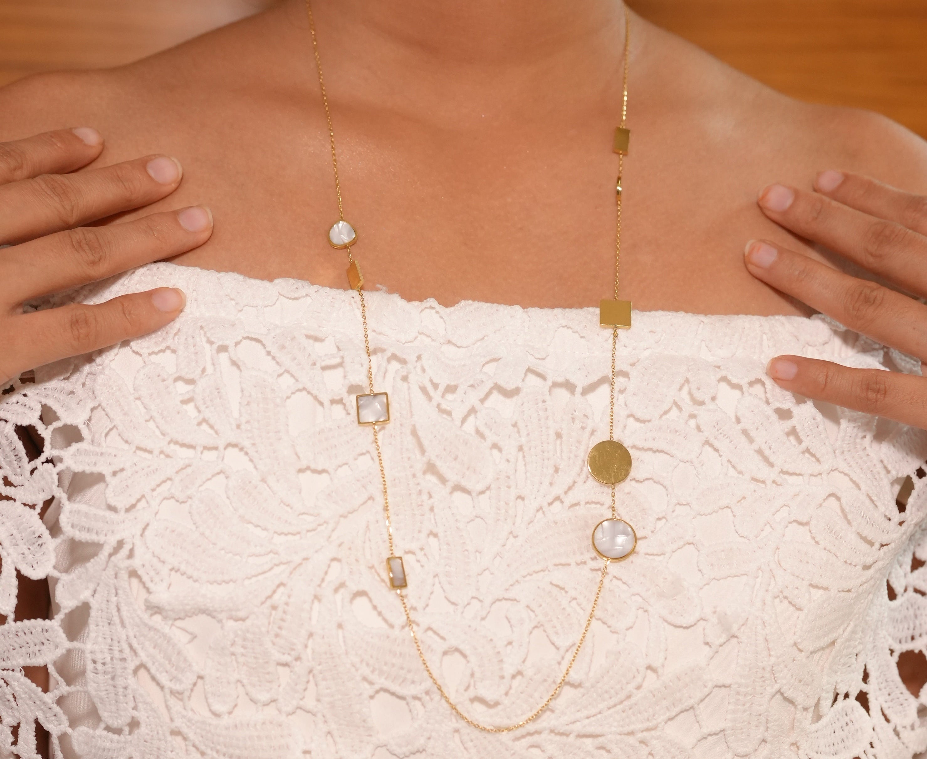 White Dual Shaped Long Necklace