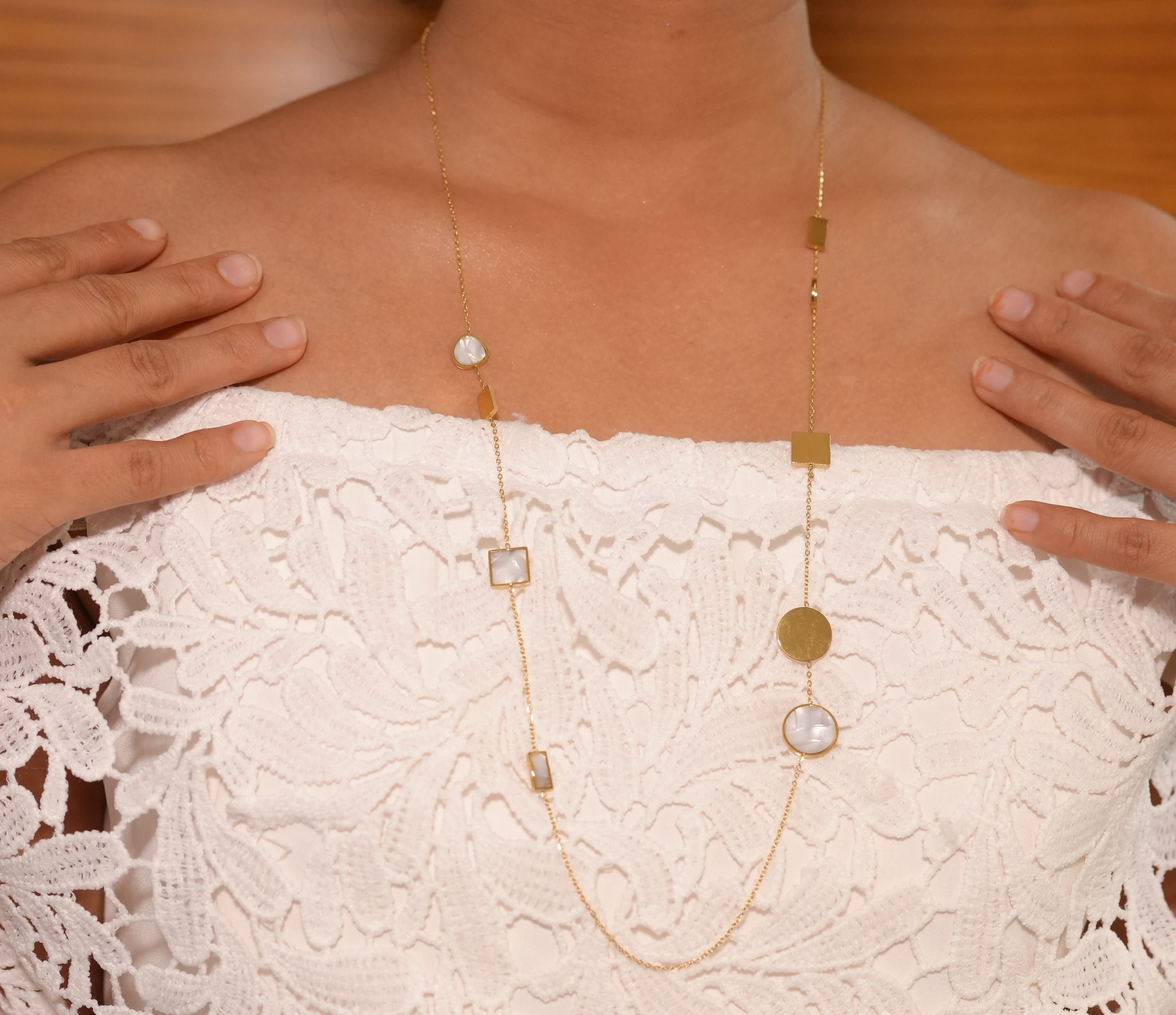 White Dual Shaped Long Necklace