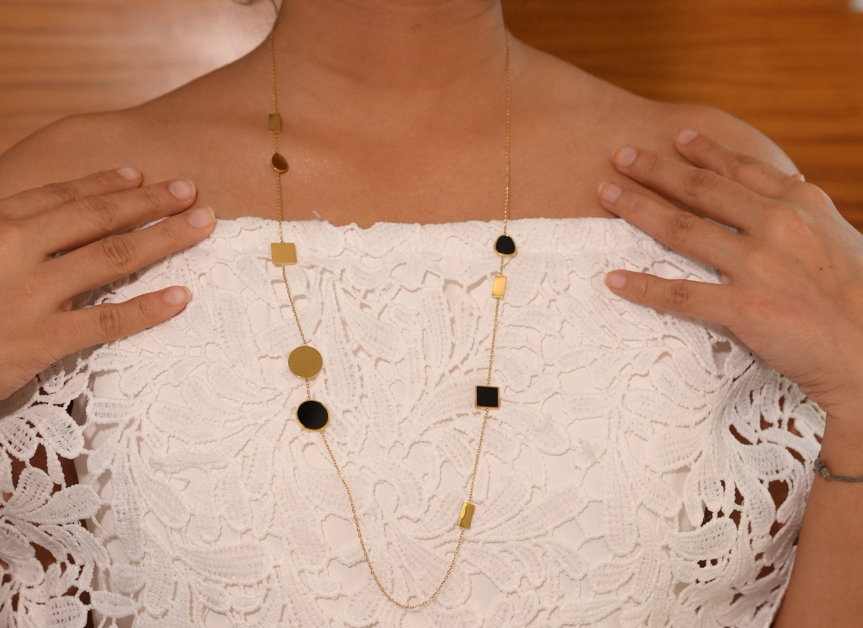 Black Dual Shaped Long Necklace