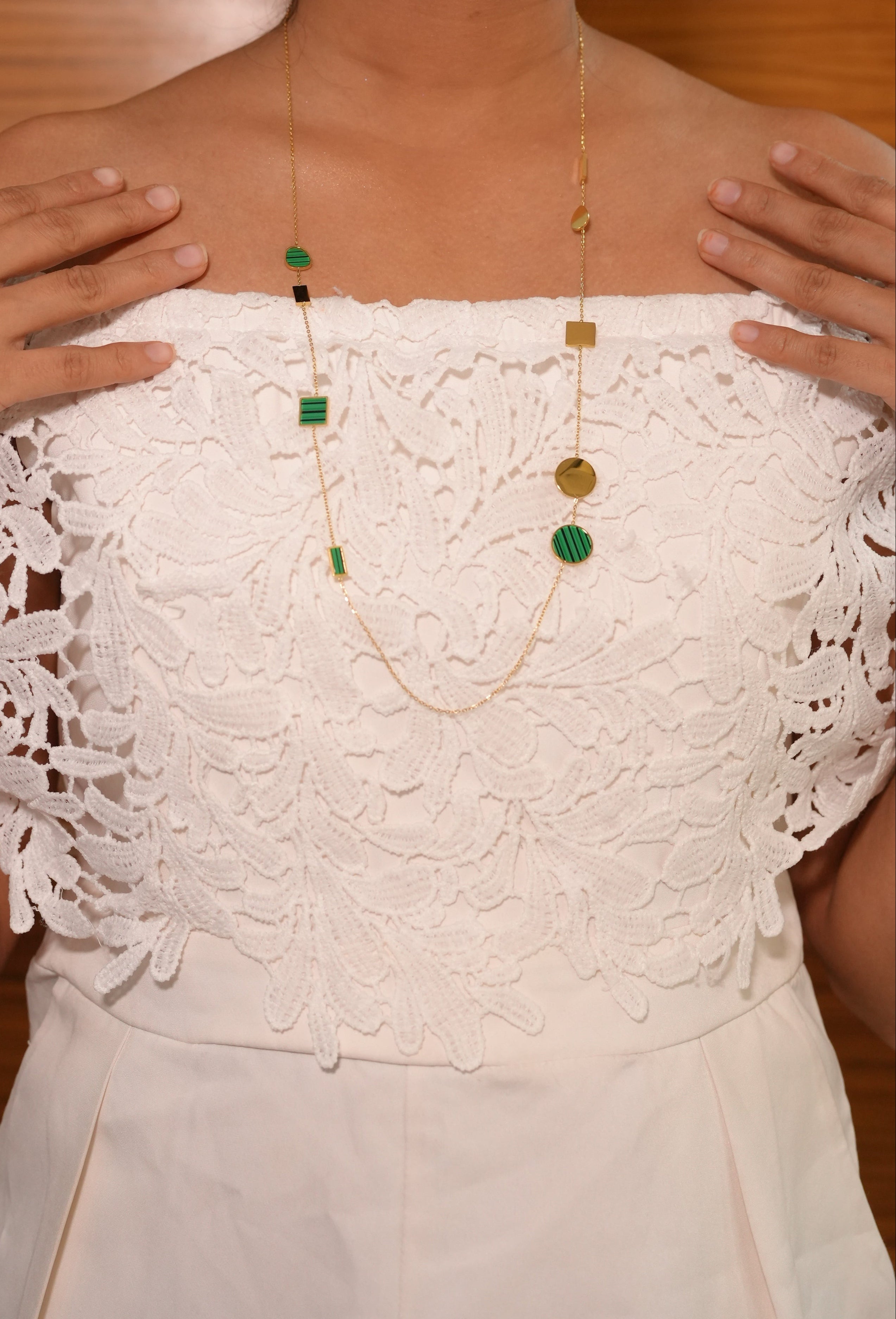 Green Dual Shaped Long Necklace