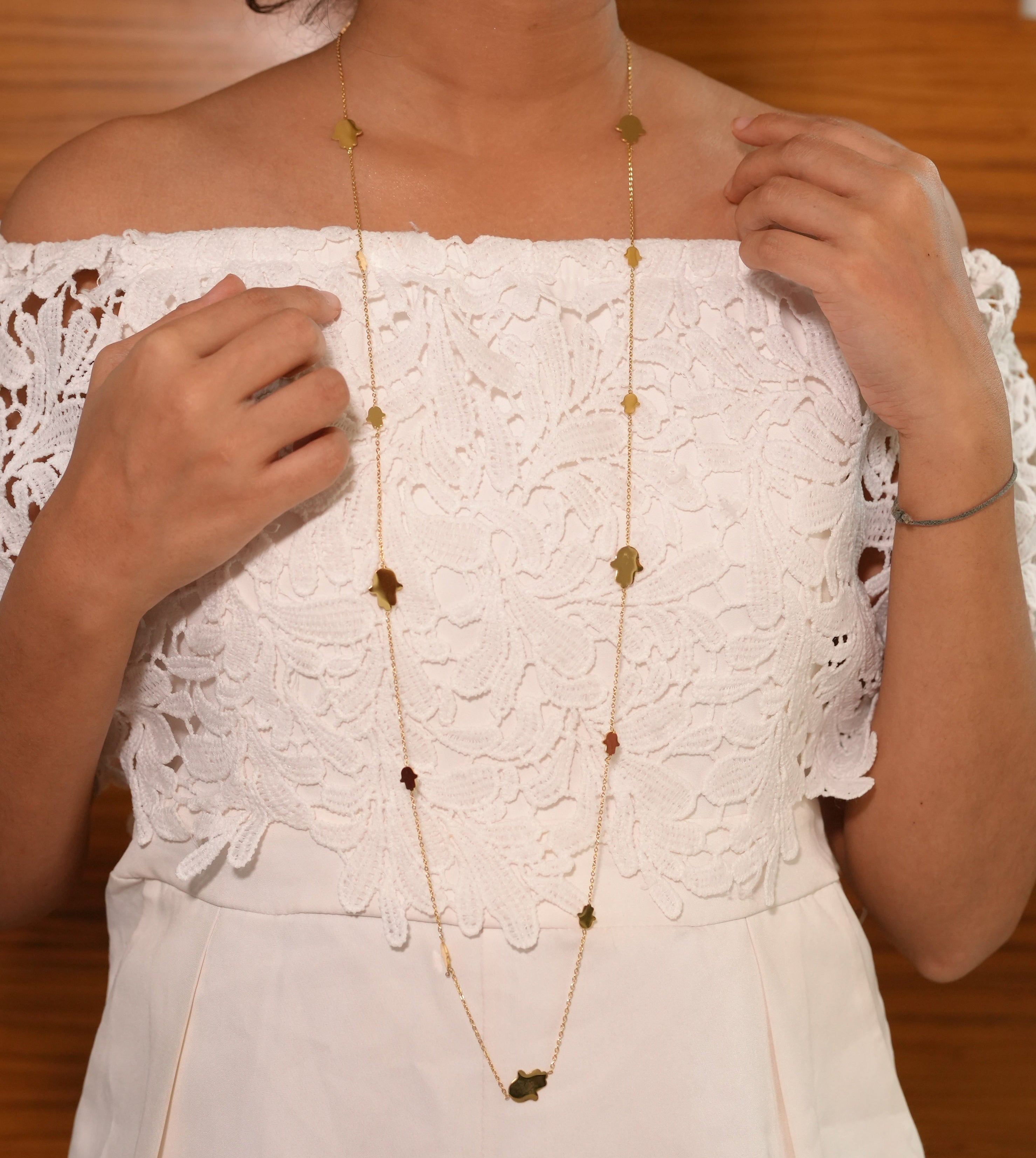Humsa Hand Long Necklace