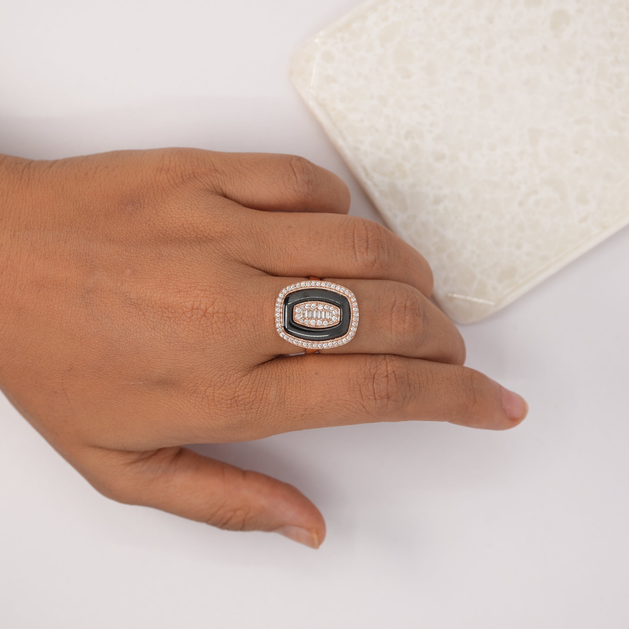 Midnight Hexa Halo Ring
