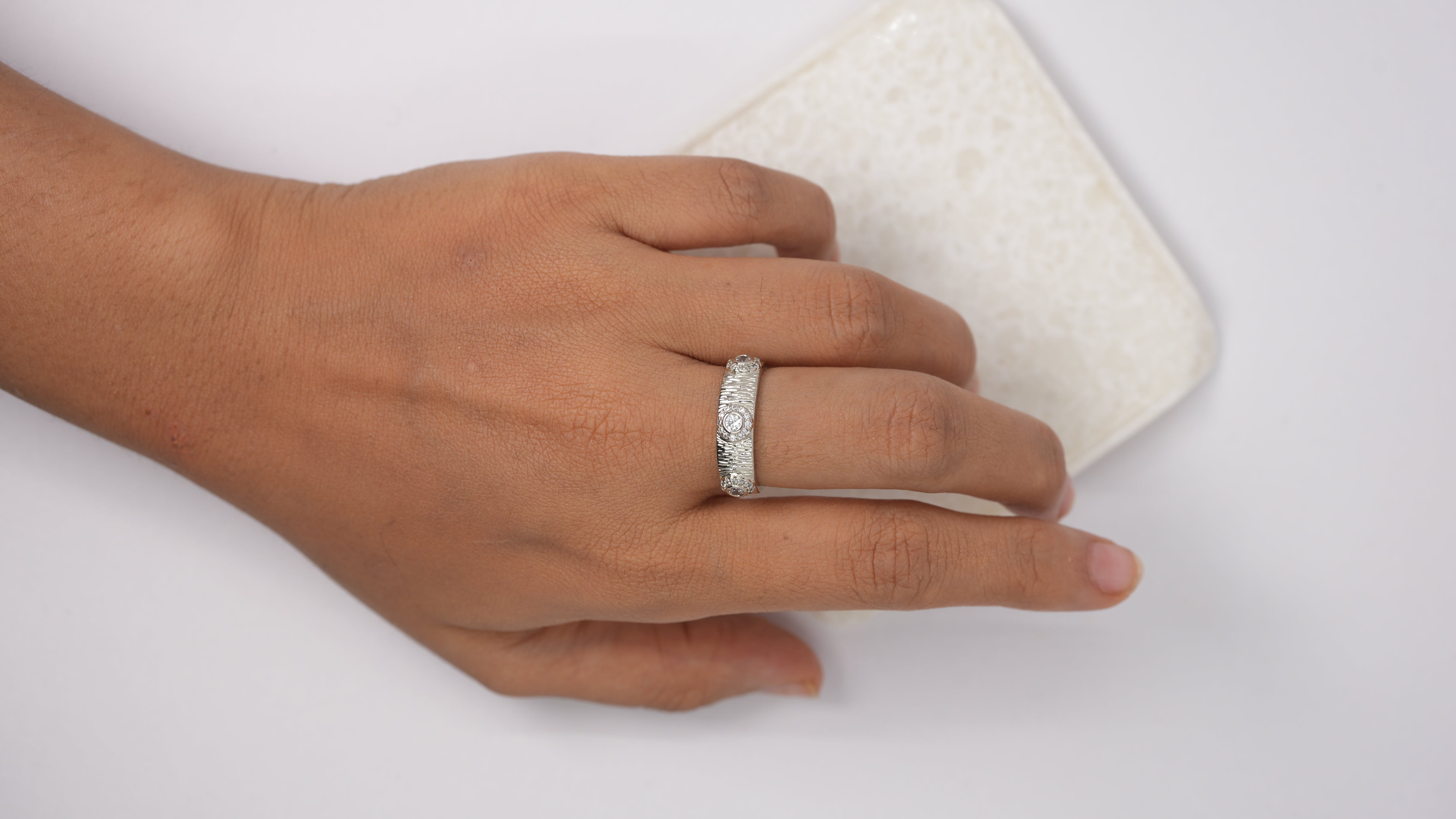 Silver Studded Textured Ring