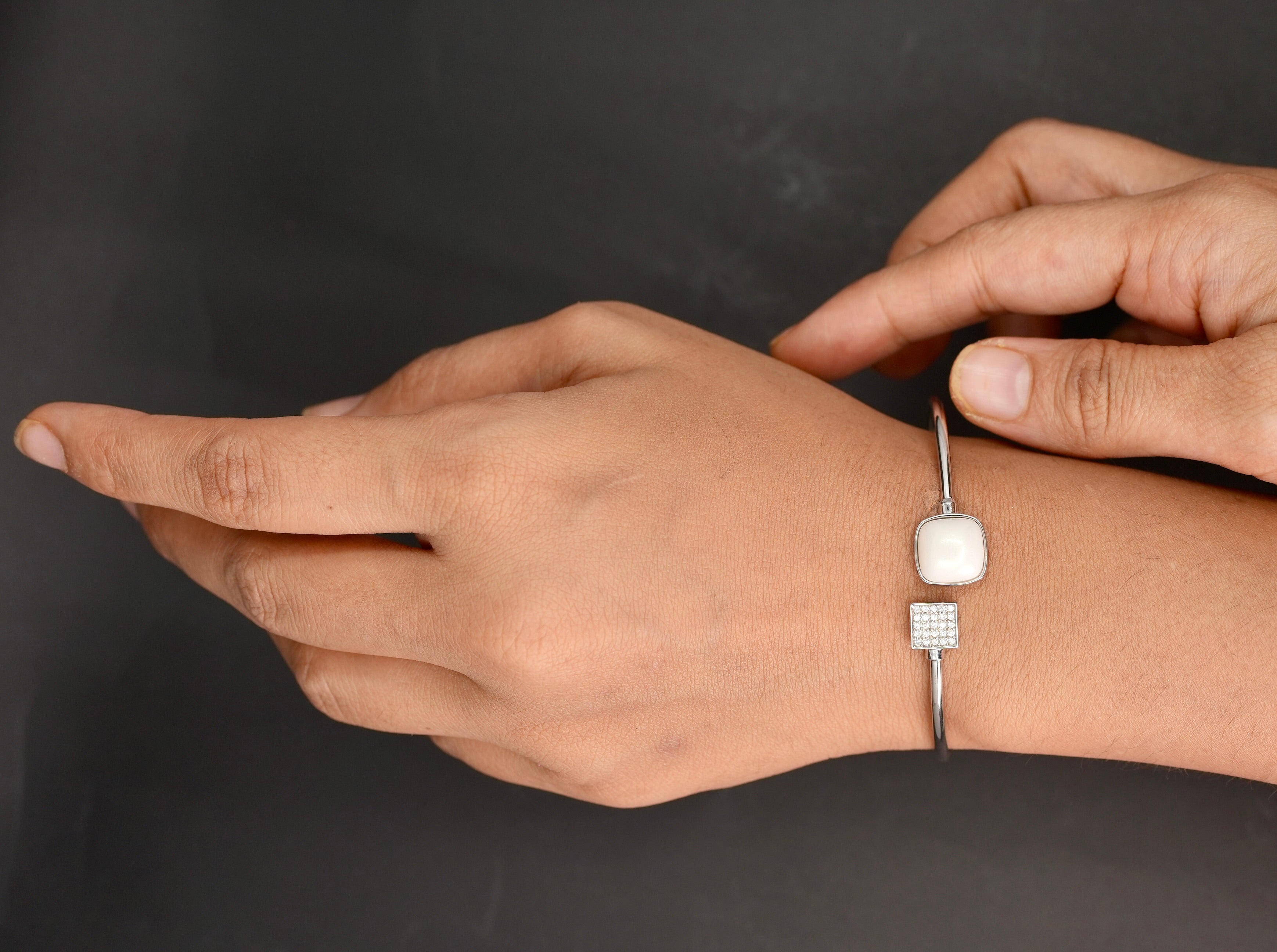 Square Studded Silver Cuff