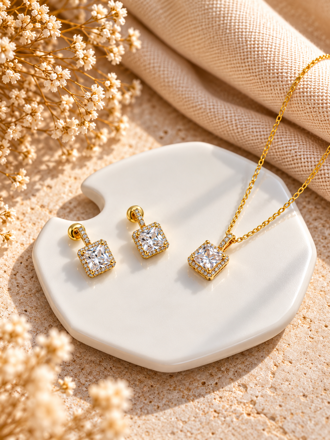 Celestia Square Halo Jewellery Set