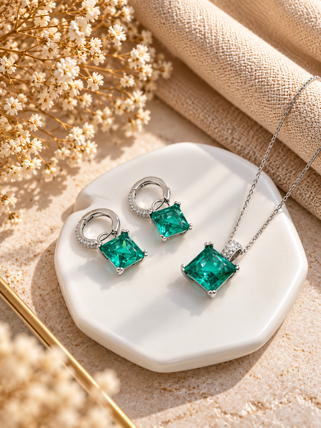 Elara Emerald Square-Cut Jewellery Set