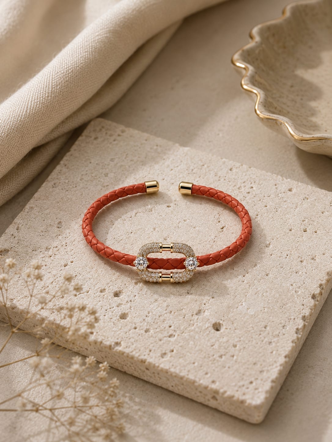 Orange Crystal Link Leather Bracelet