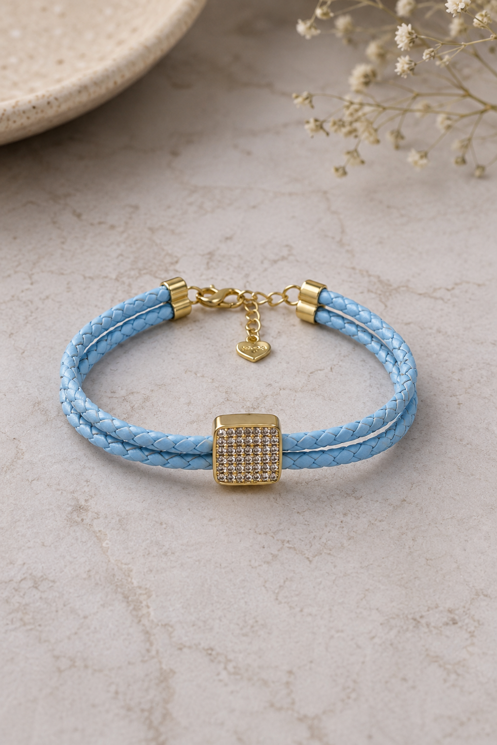 Baby Blue Crystal Square Leather Bracelet