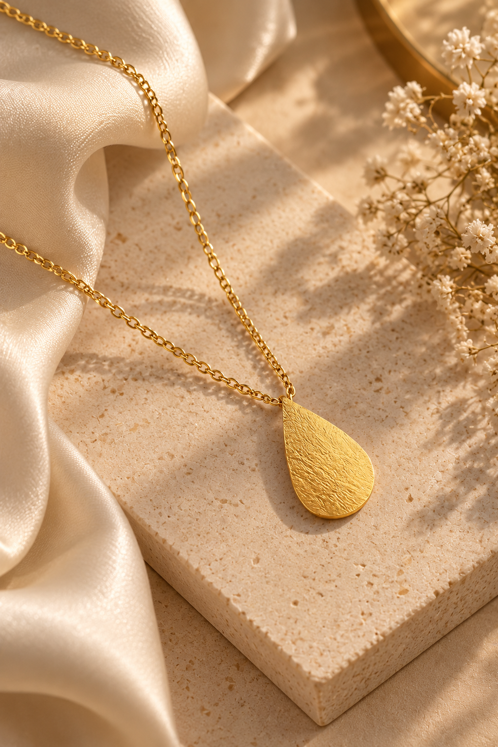 Textured Teardrop Pendant Necklace
