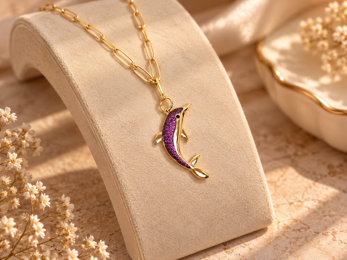 Dolphin Pendant Necklace with Link Chain