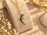 Green Dolphin Pendant Necklace With Link Chain