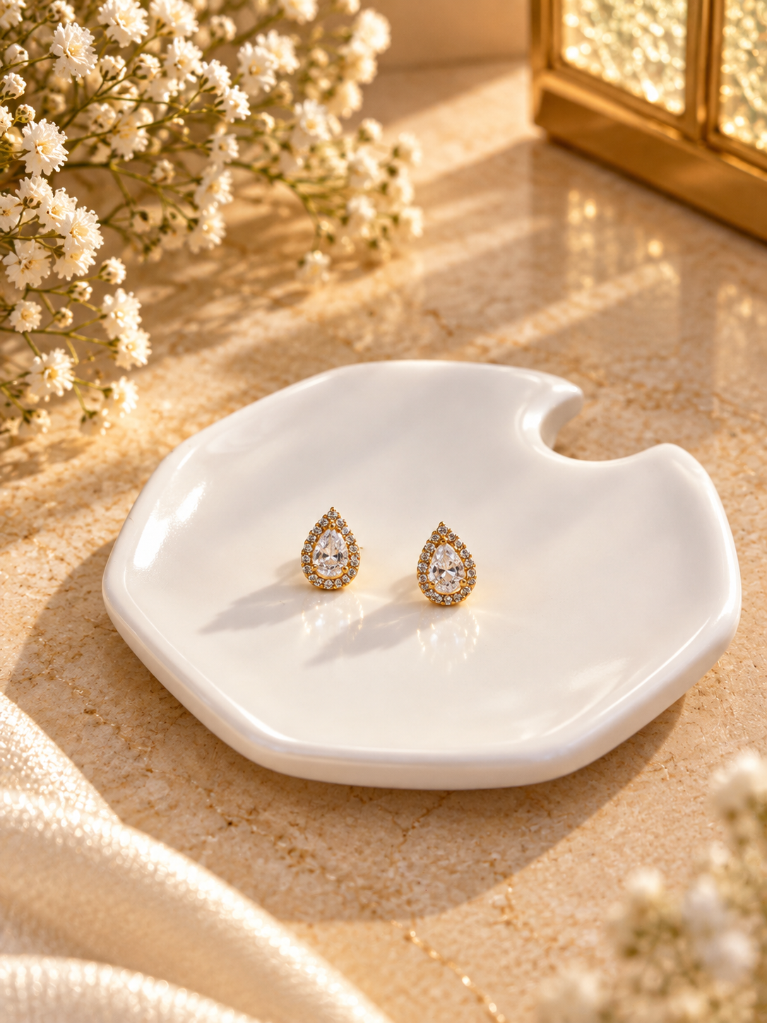 Crystal Teardrop Halo Stud Earrings