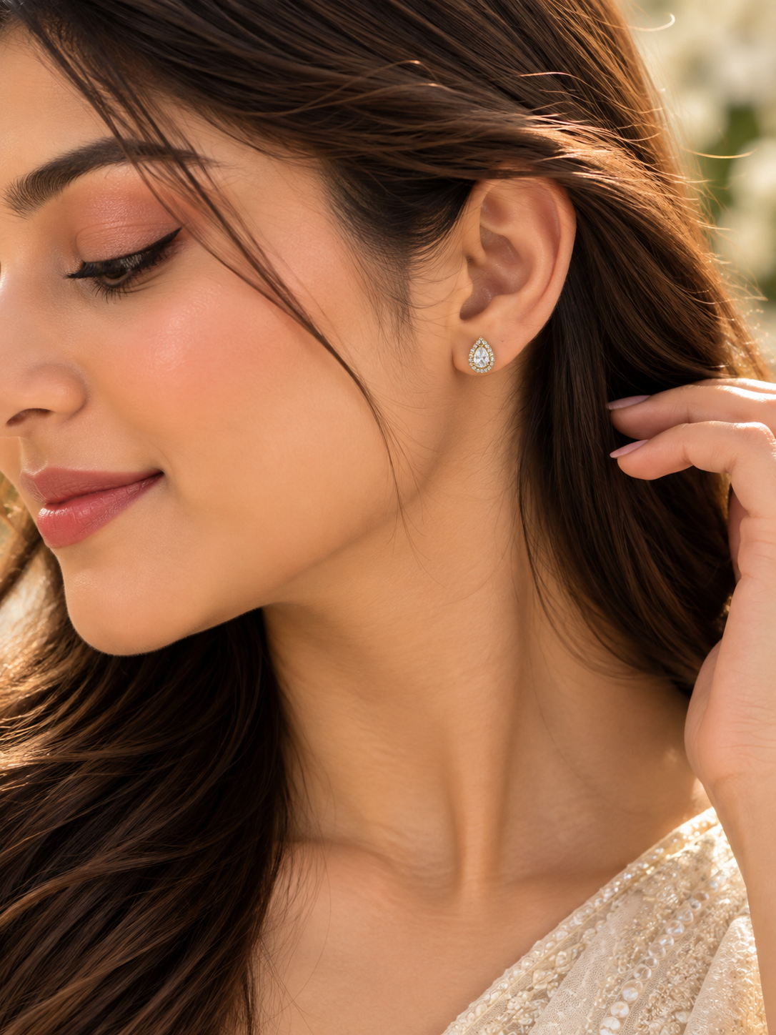 Crystal Teardrop Halo Stud Earrings