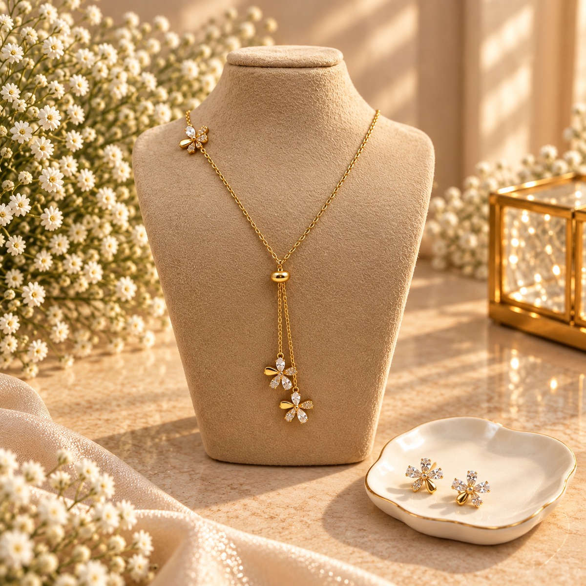 Golden Bloom Drop Necklace Set