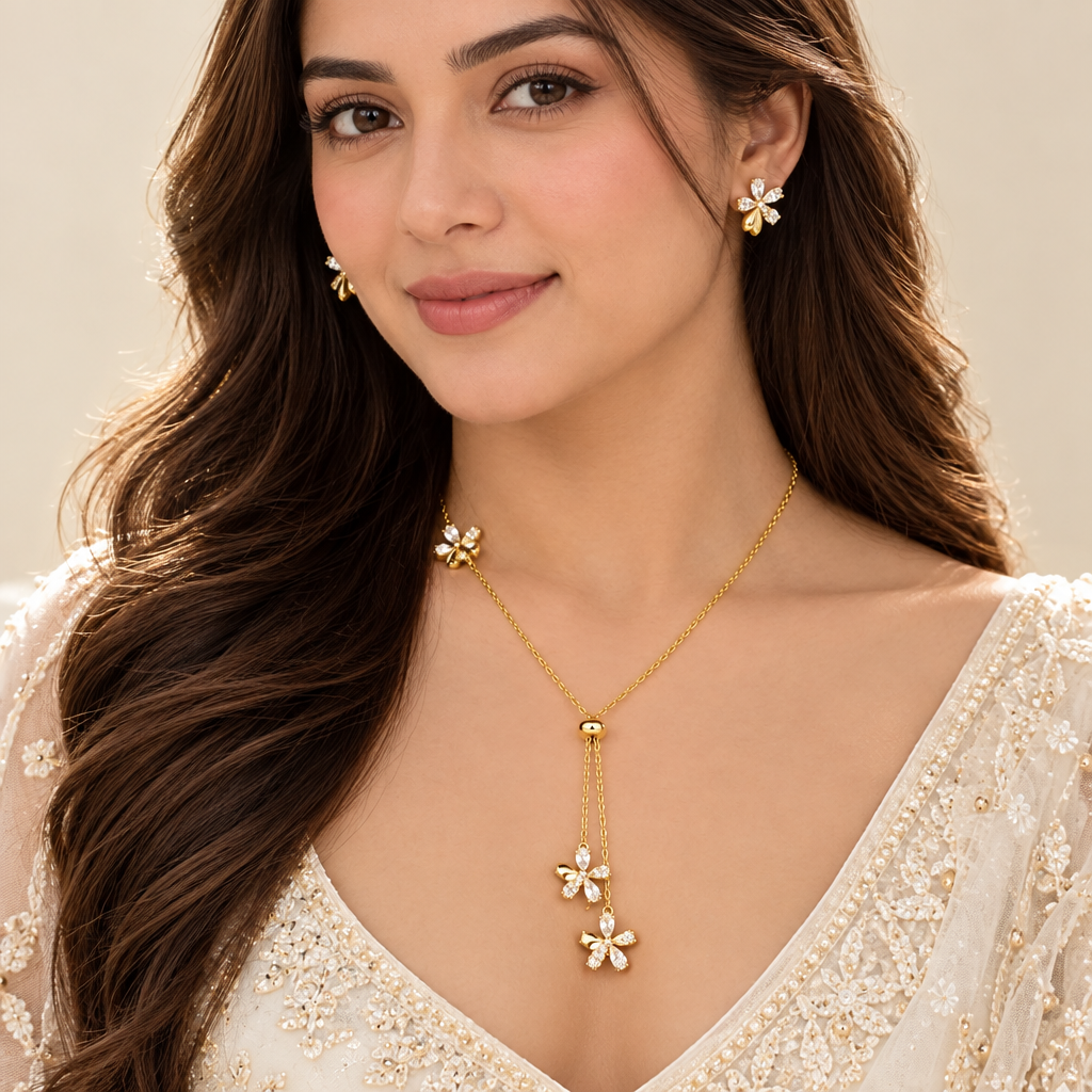 Golden Bloom Drop Necklace Set