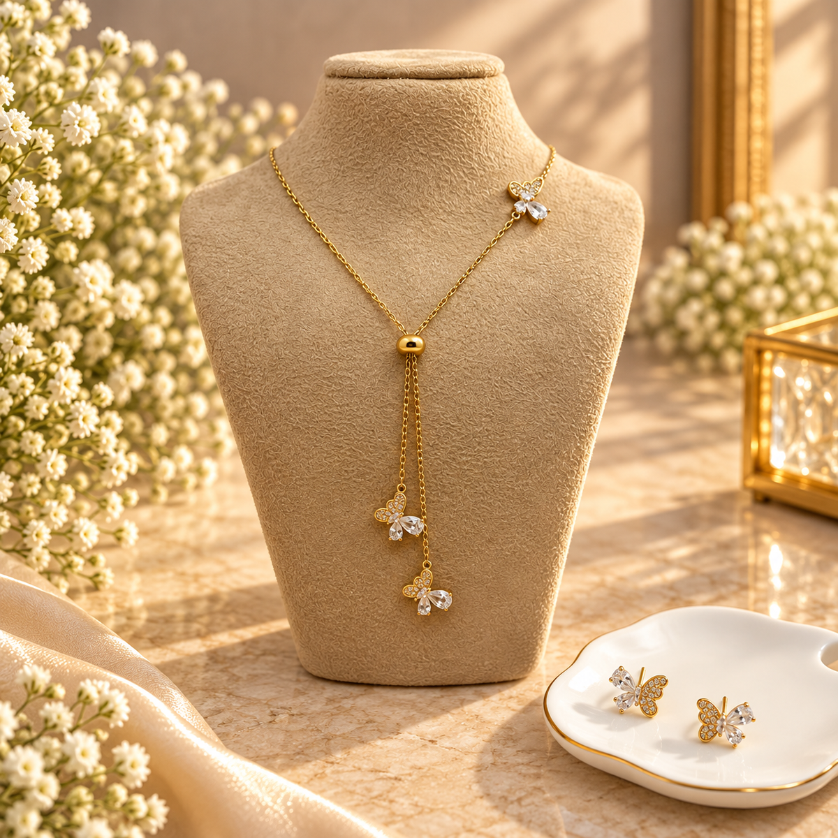 Crystal Flutter Butterfly Necklace Set