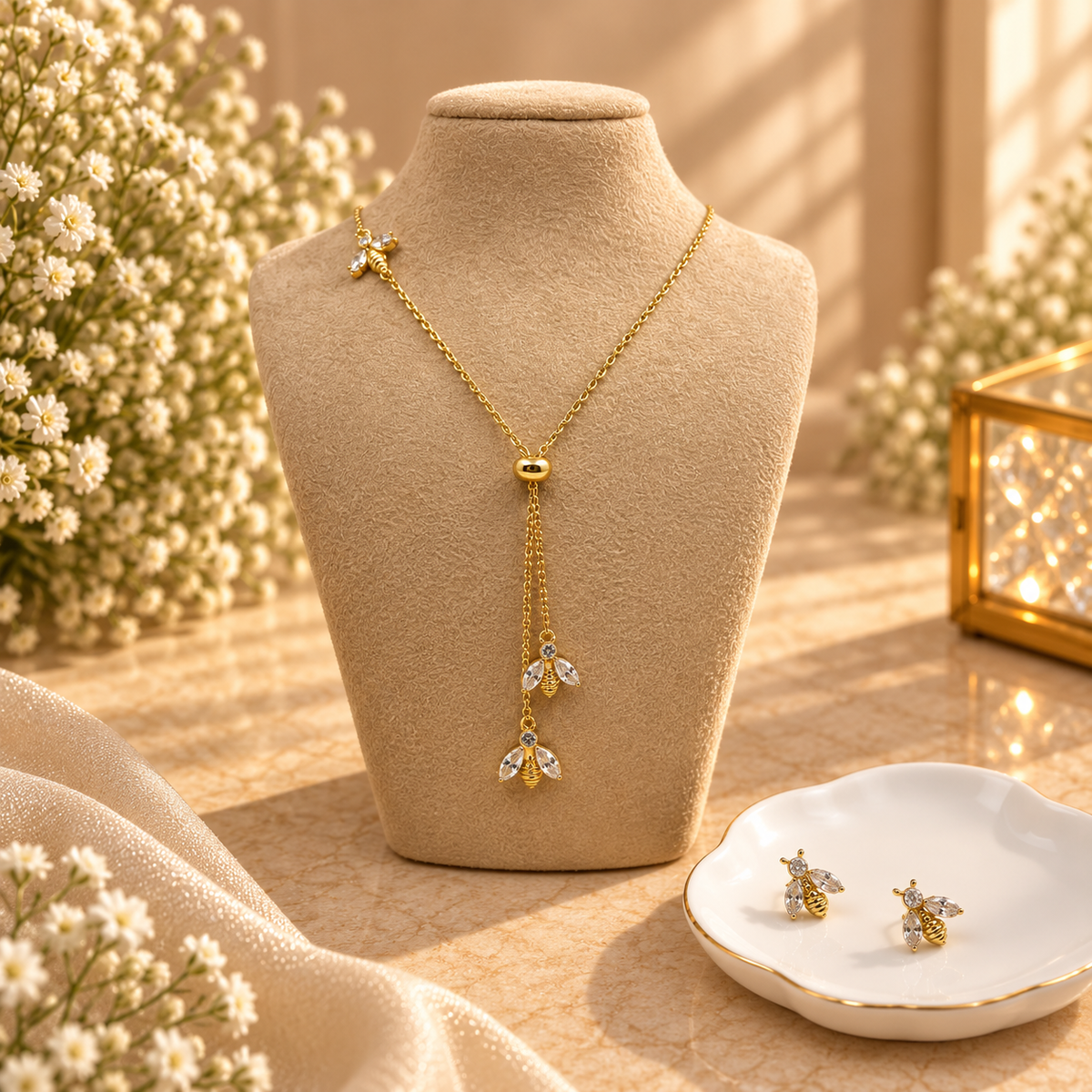 Golden Honeybee Necklace Set