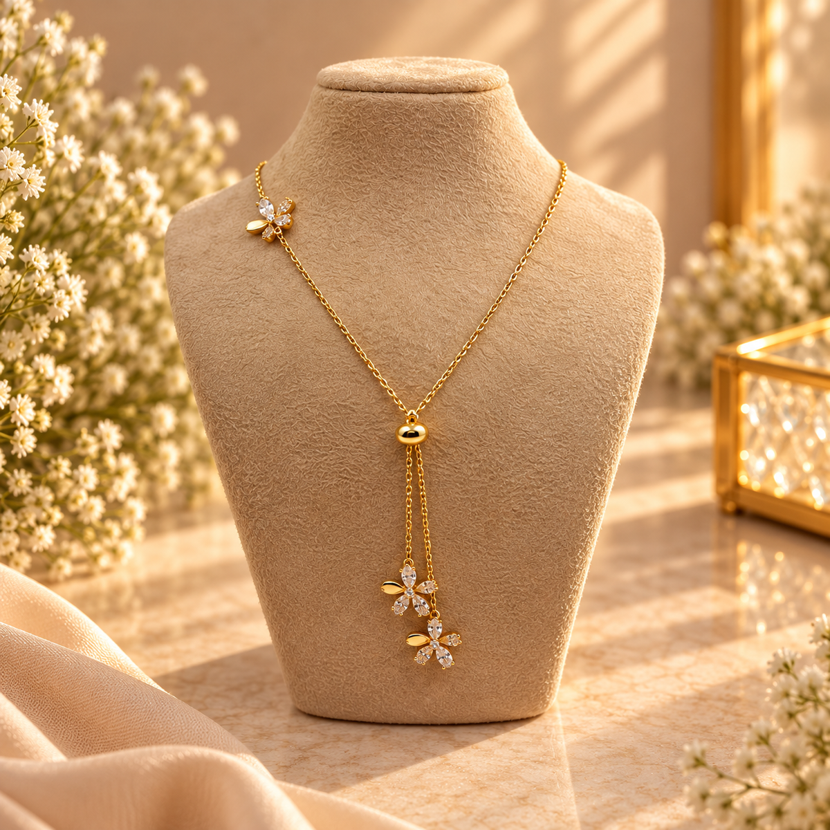 Golden Bloom Drop Necklace