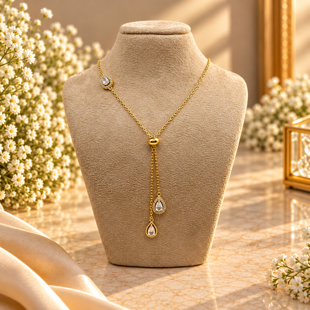 Crystal Teardrop Halo Necklace