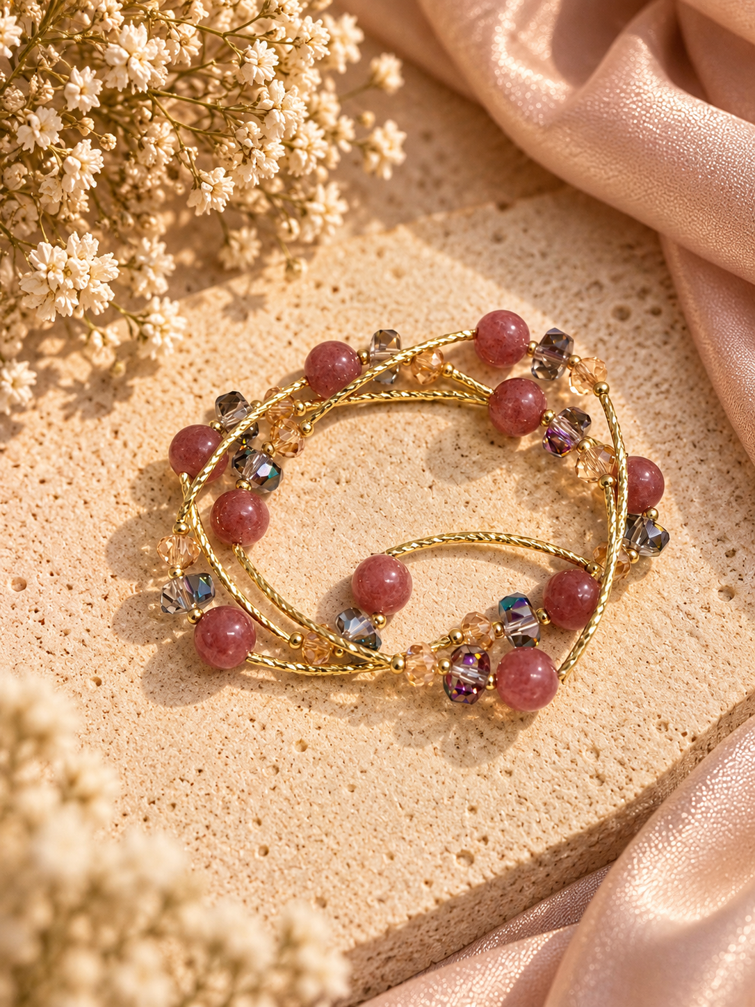 Gem Stones Layered Pearl Bracelet
