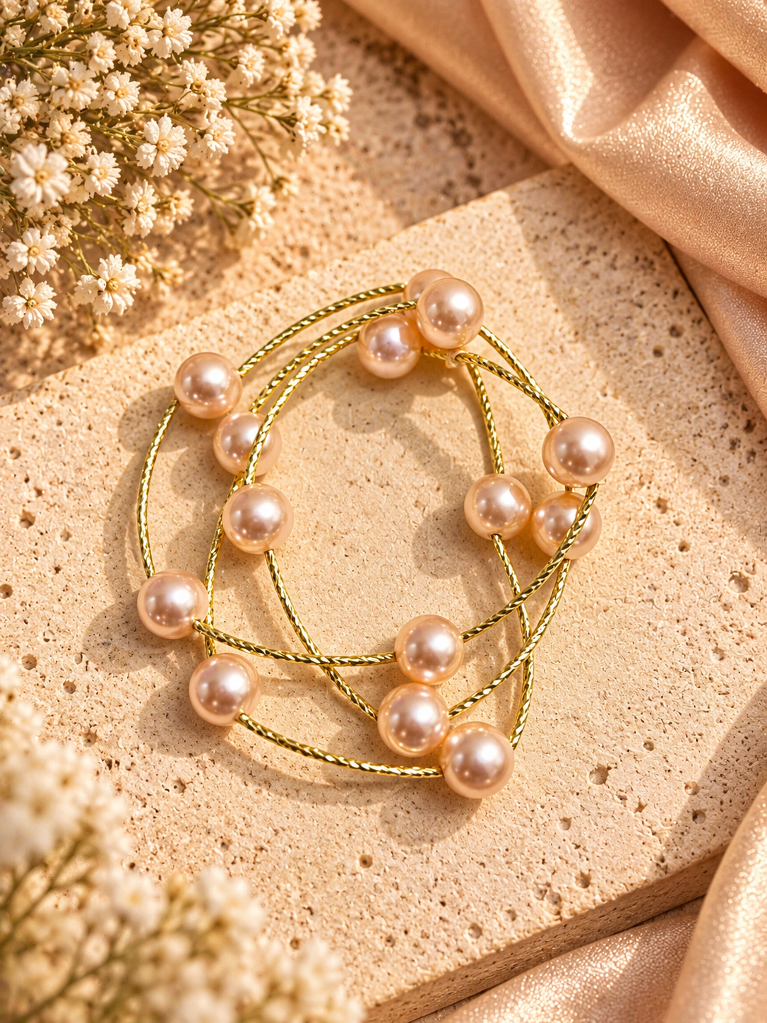 Peach Layered Pearl Bracelet