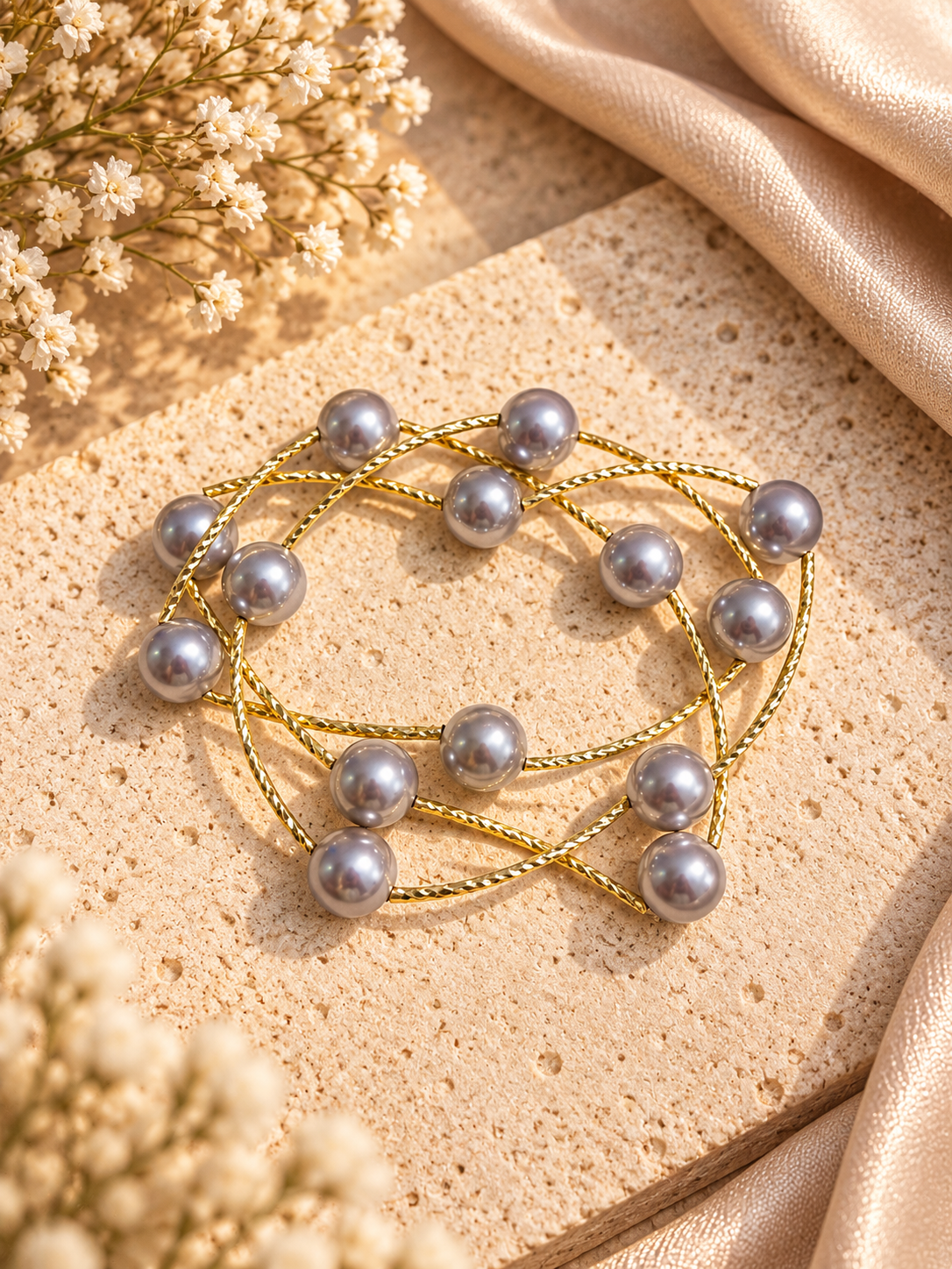Grey Layered Pearl Bracelet
