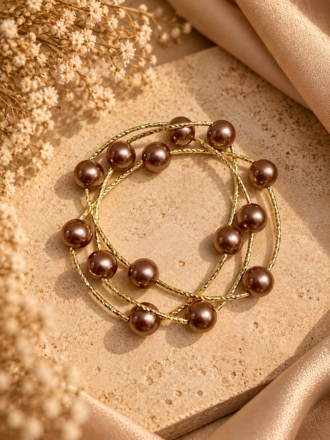 Brown Layered Pearl Bracelet