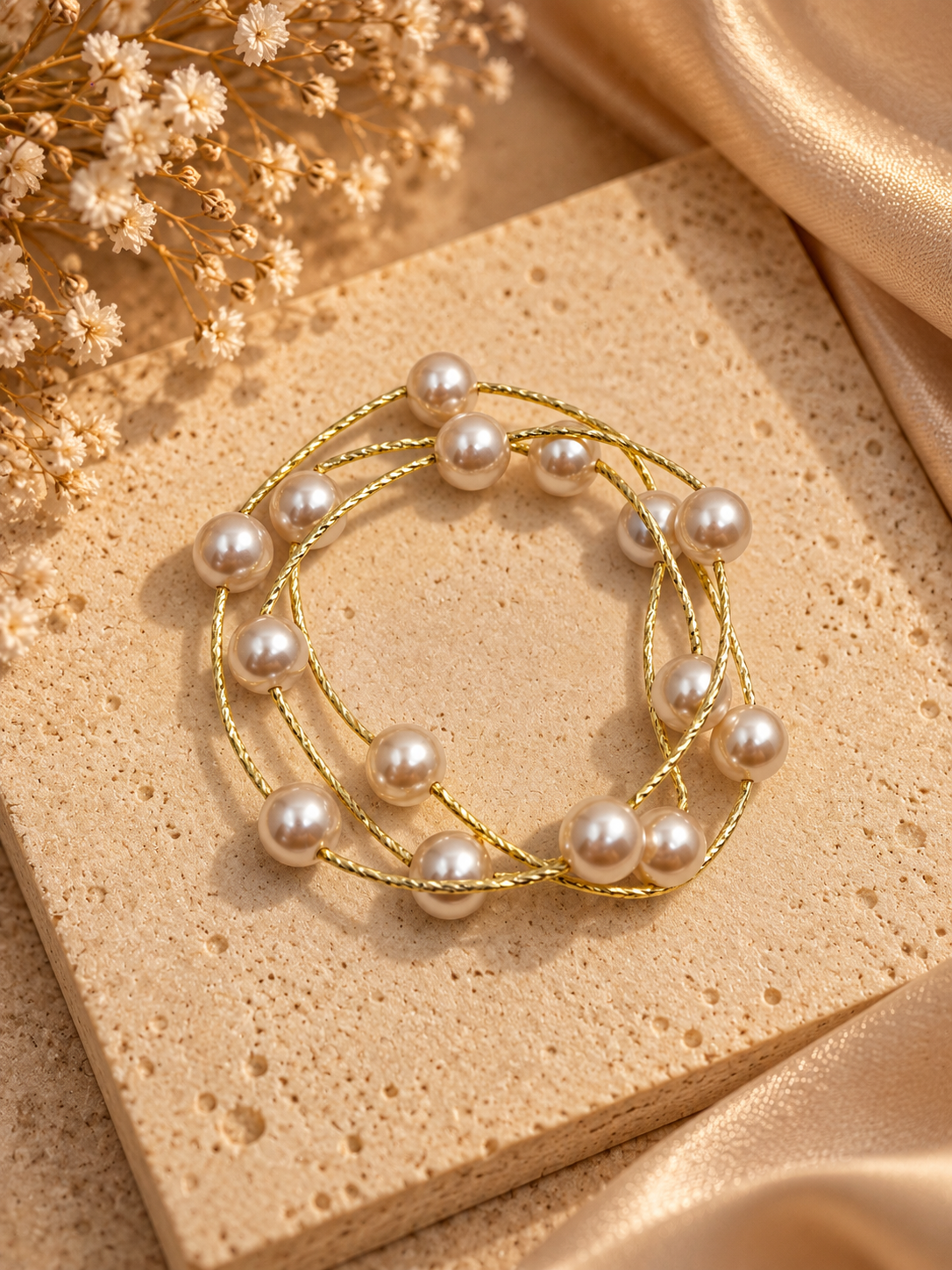 Beige Layered Pearl Bracelet