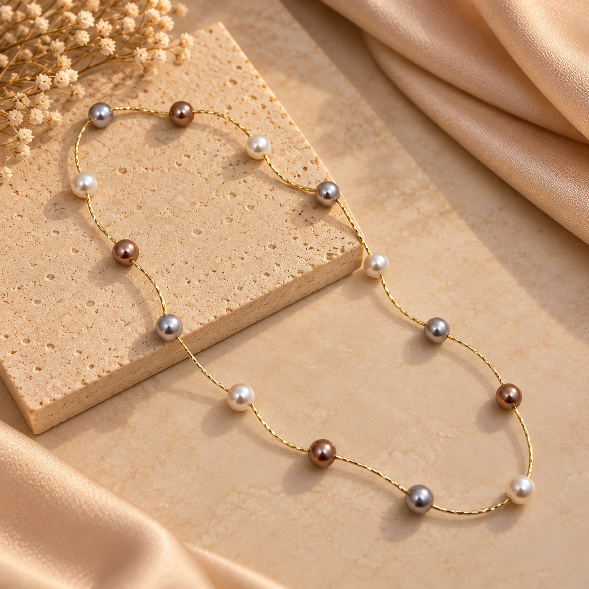 Three Tone Brown Pearl Necklace
