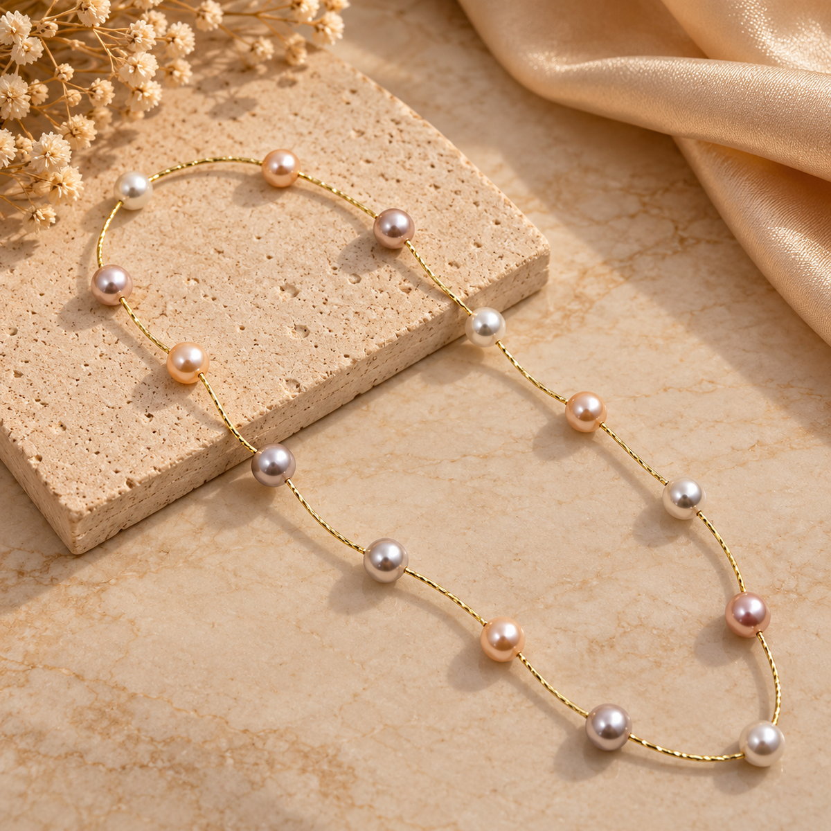 Three Tone Peach Pearl Necklace Accessory