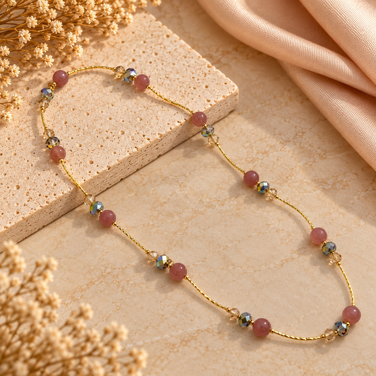 Gem Stones Pearl Necklace Accessory