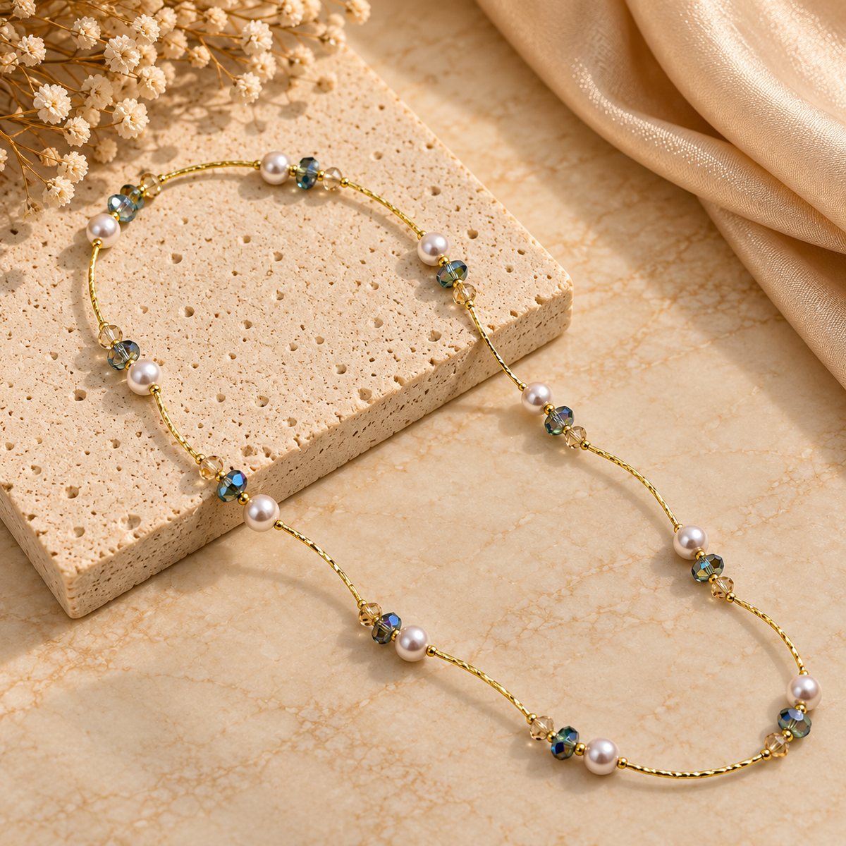 Multi Stones Pearl Necklace Accessory
