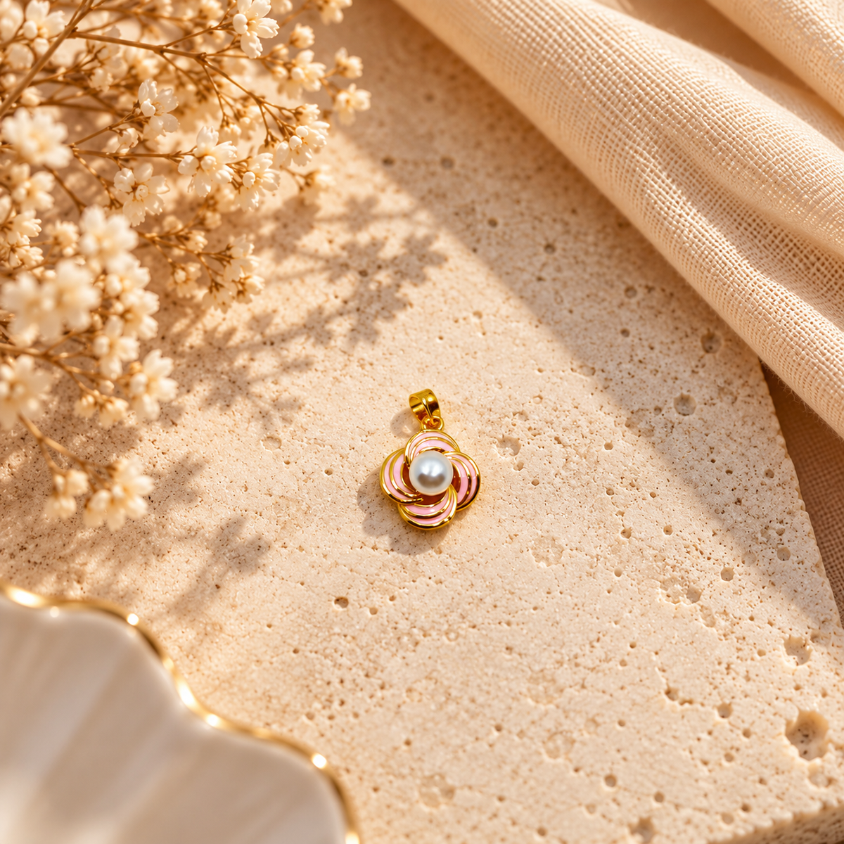 Pink Floral Pearl Charm