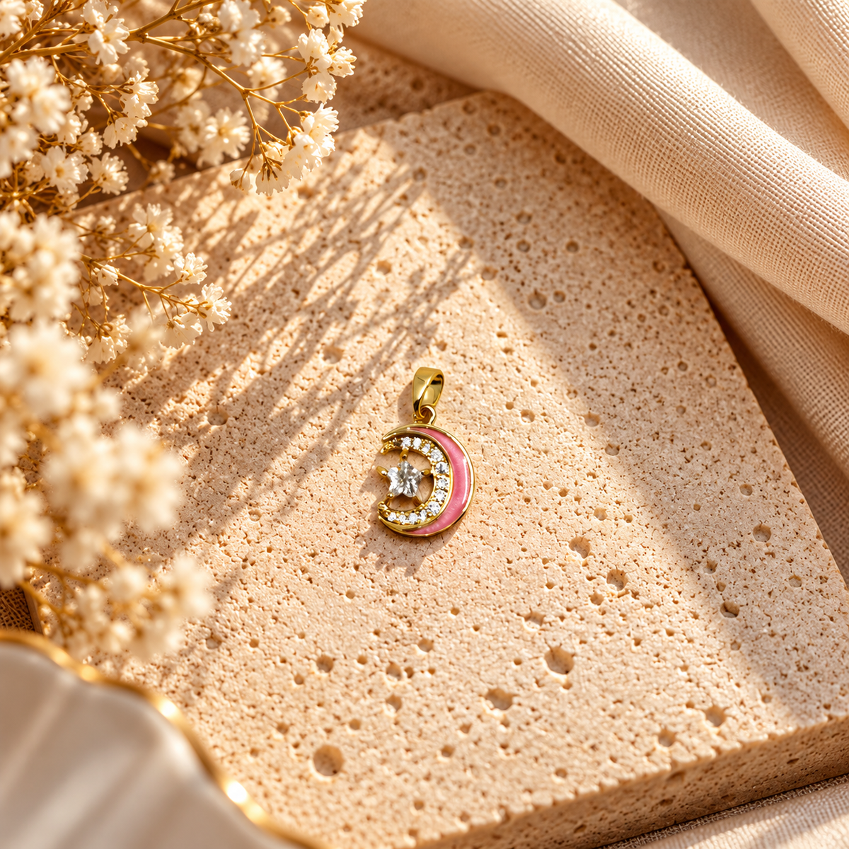 Pink Sparkling Moon Charm