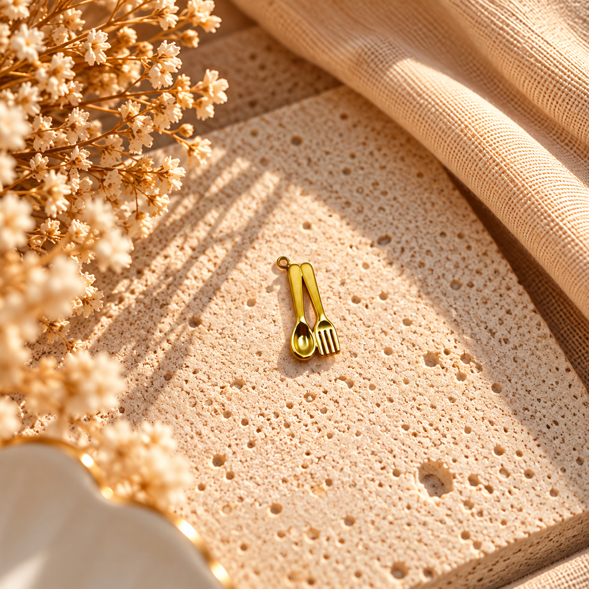Gold Fork And Spoon Charm