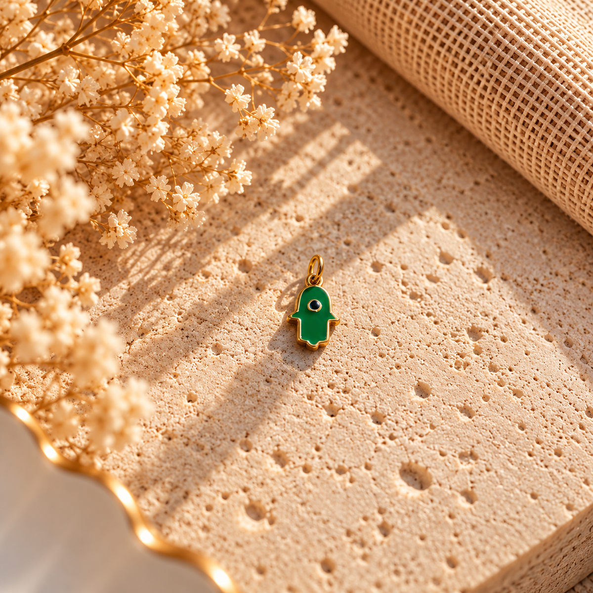 Green Hamsa Hand Charm