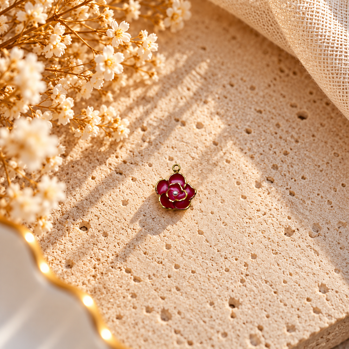 Red Enamel Flower Charm