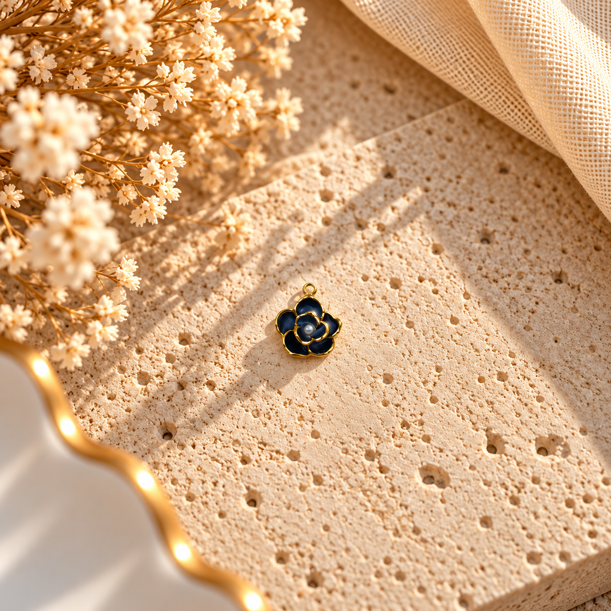 Black Enamel Flower Charm