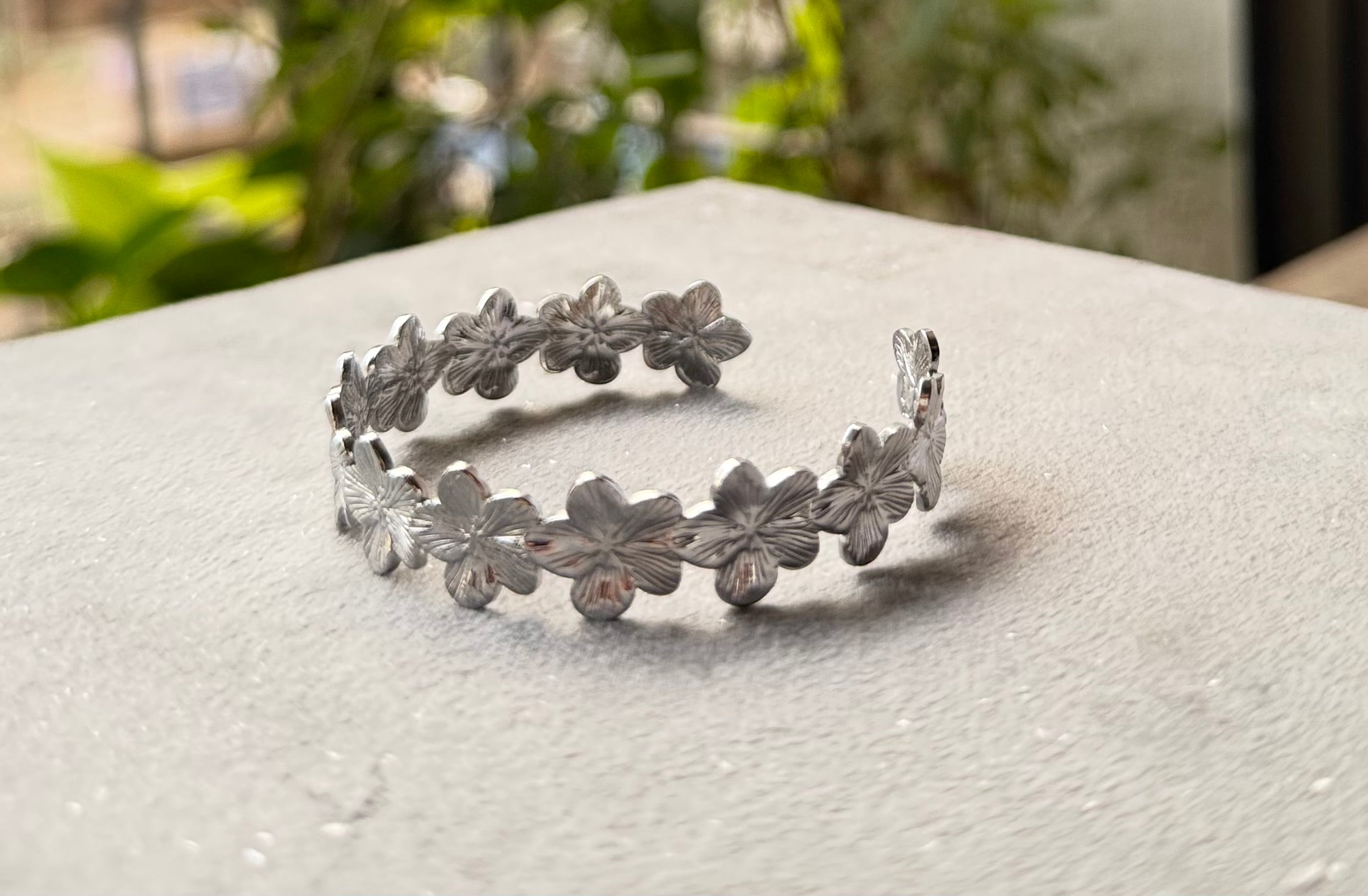 Silver floral cuff