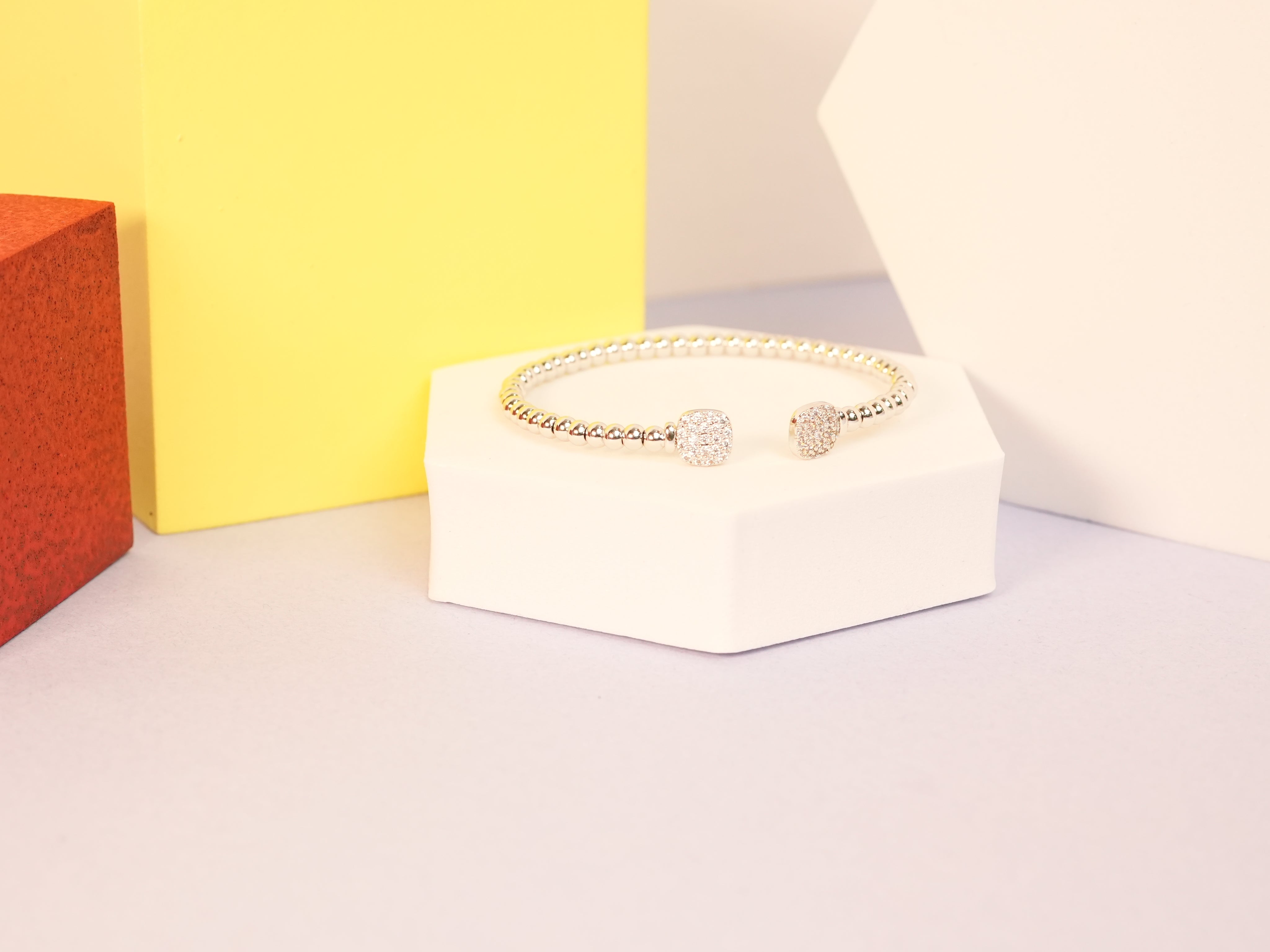 Beaded square stone silver