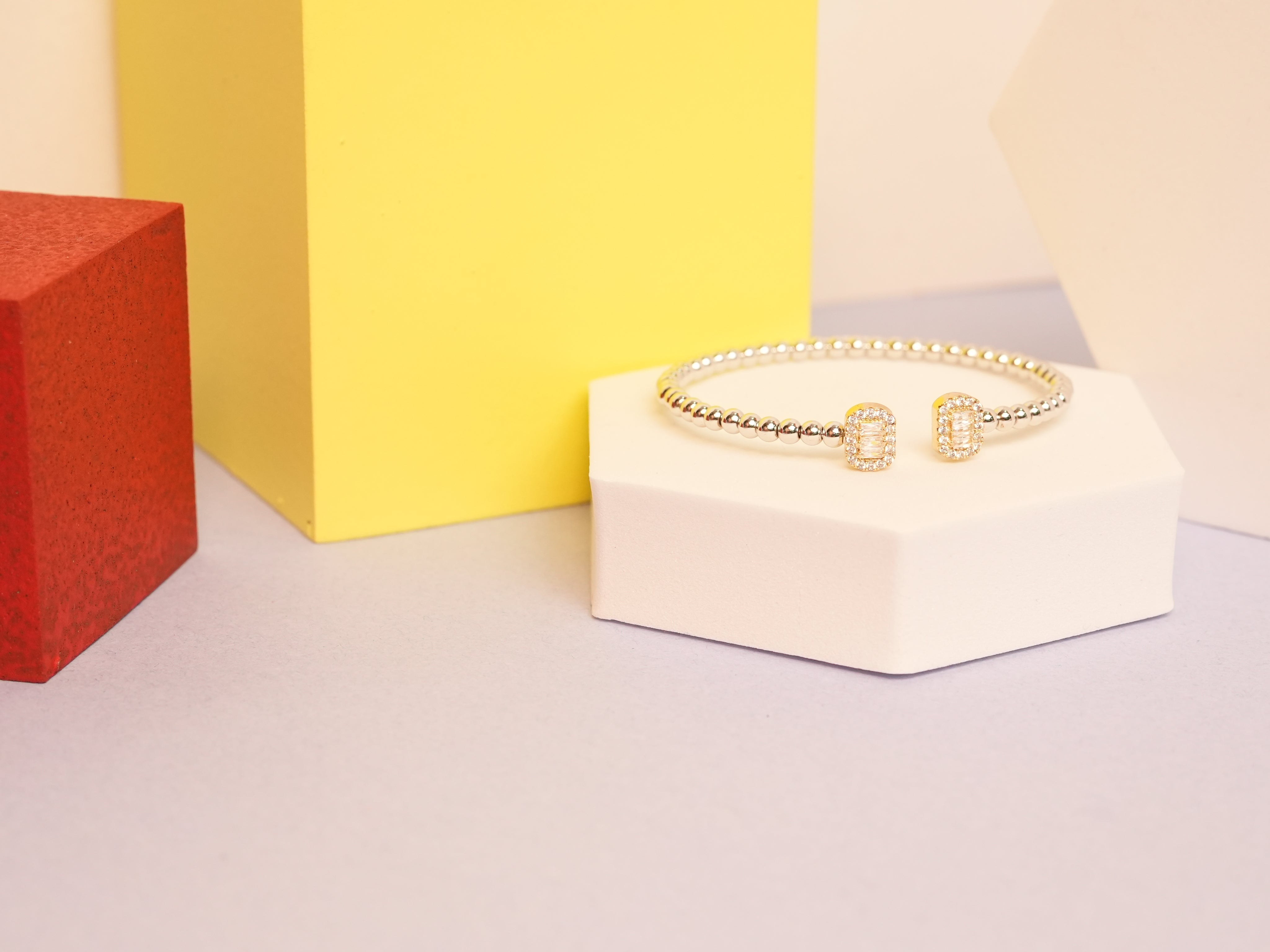 Beaded emerald cut silver