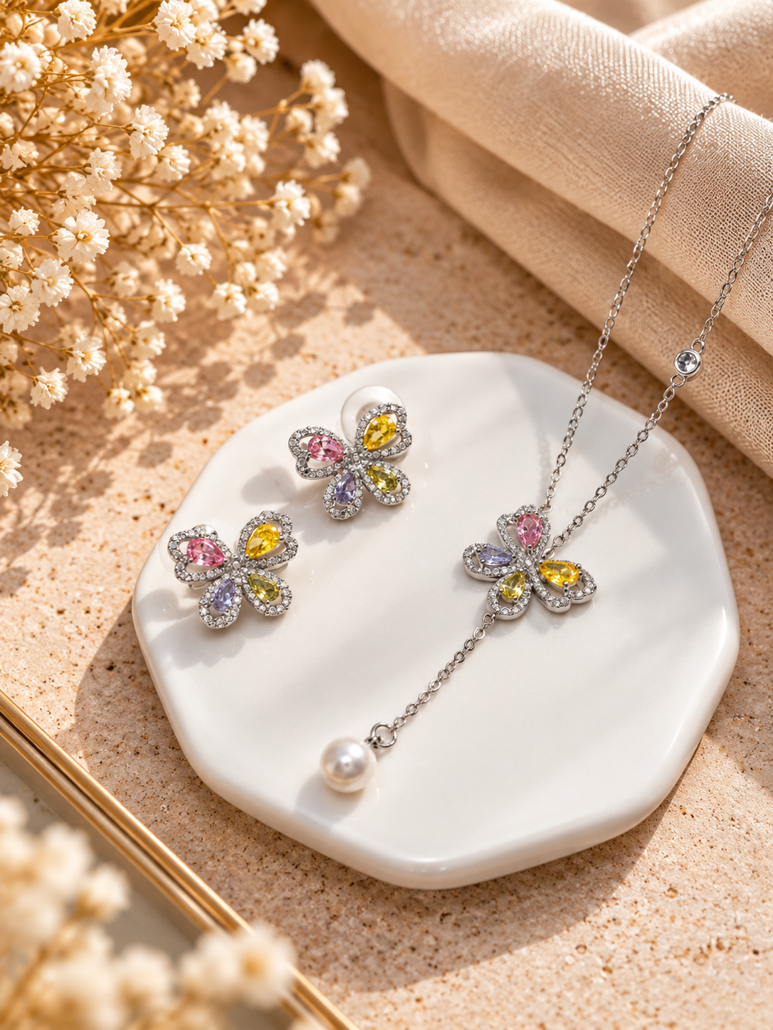 Aurora Bloom Multicolour Crystal Jewellery Set