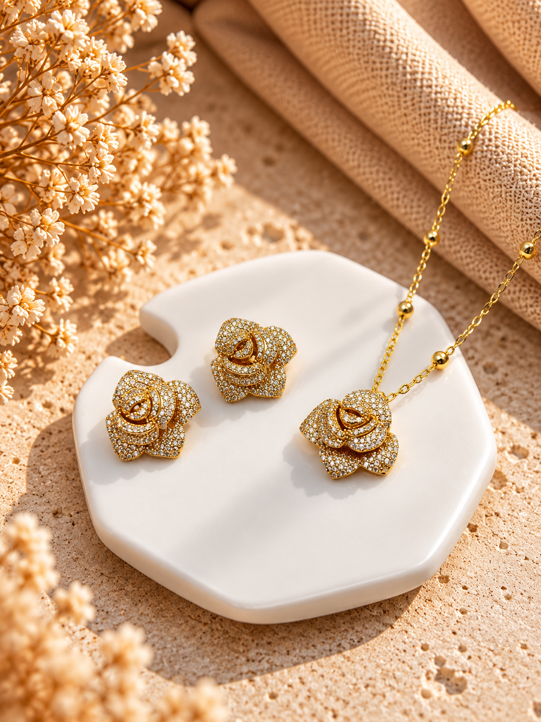 Rosé Lumière Crystal Floral Jewellery Set