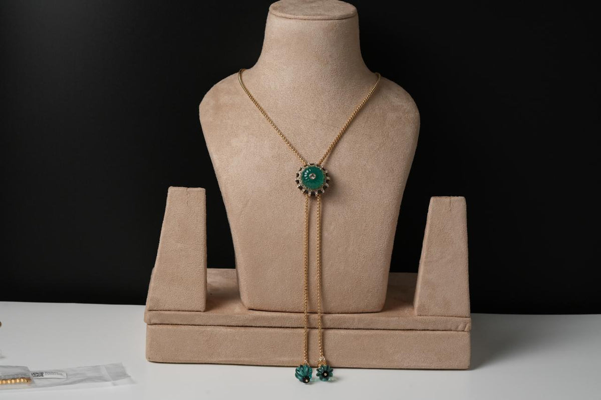 Green Statement lariat Necklace