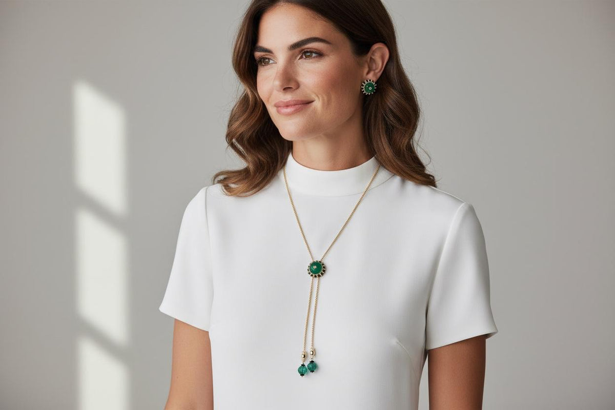 Green Statement lariat Necklace