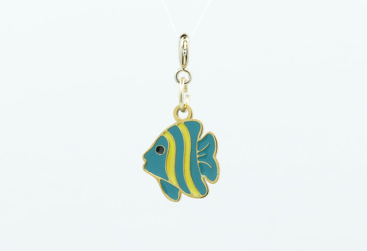Daga-accessories flat fish charm with teal and yellow enamel details and a detachable gold-tone lobster clasp