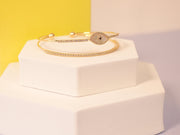 Gold Dainty Evil Eye Embellished Bangle Bracelet