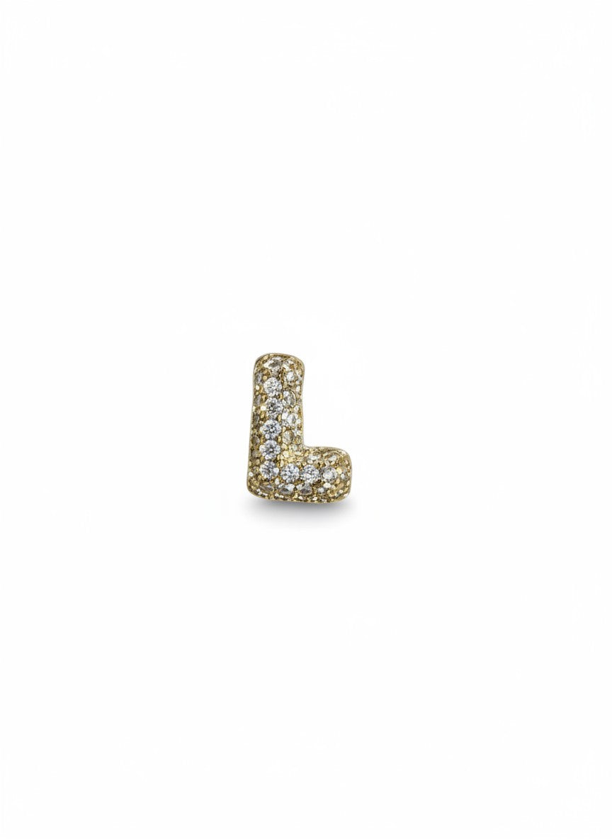 Daga-accessories gold-toned letter L pendant charm with pave-set clear stones for necklaces or bracelets